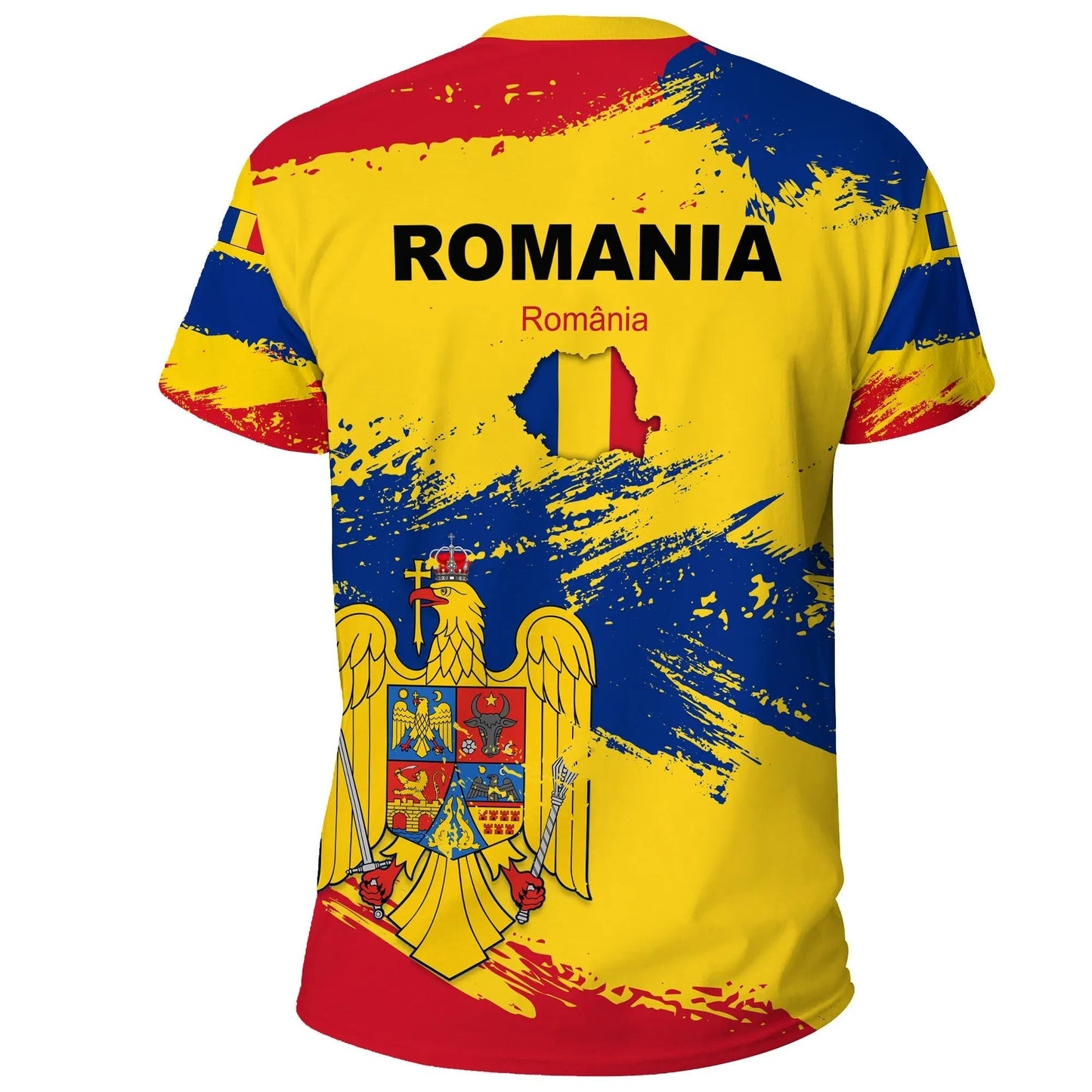 Romania T-Shirt Romania Flag Brush Graphic Tee