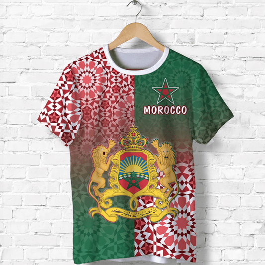 Custom Morocco Pattern T-Shirt Coat Of Arms Graphic Tee
