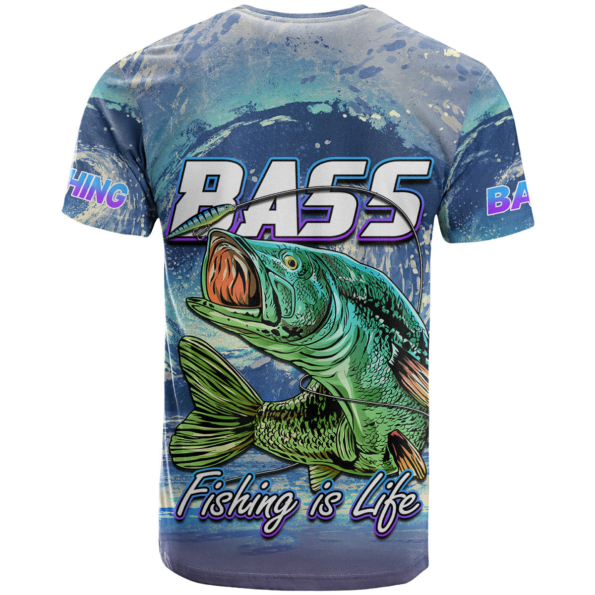 Fishing T-Shirt Bass Fishing is Life Hook Sport Largemouth Blue Graphic Tee