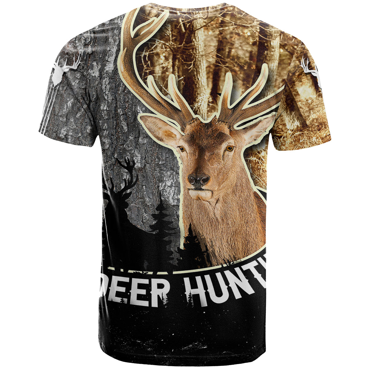 Deer Hunting Old Tree Bark Texture And Dry Broadleaf Forest Abstract Pattern T-Shirt Graphic Tee