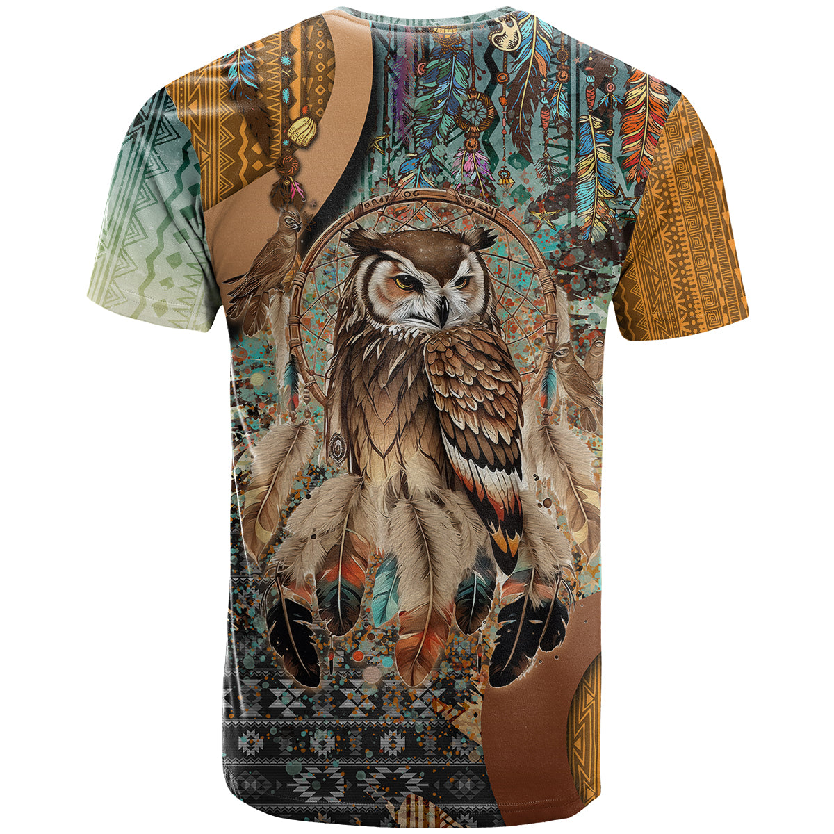 Native American Dreamcatcher Owl and Feathers T-Shirt Graphic Tee