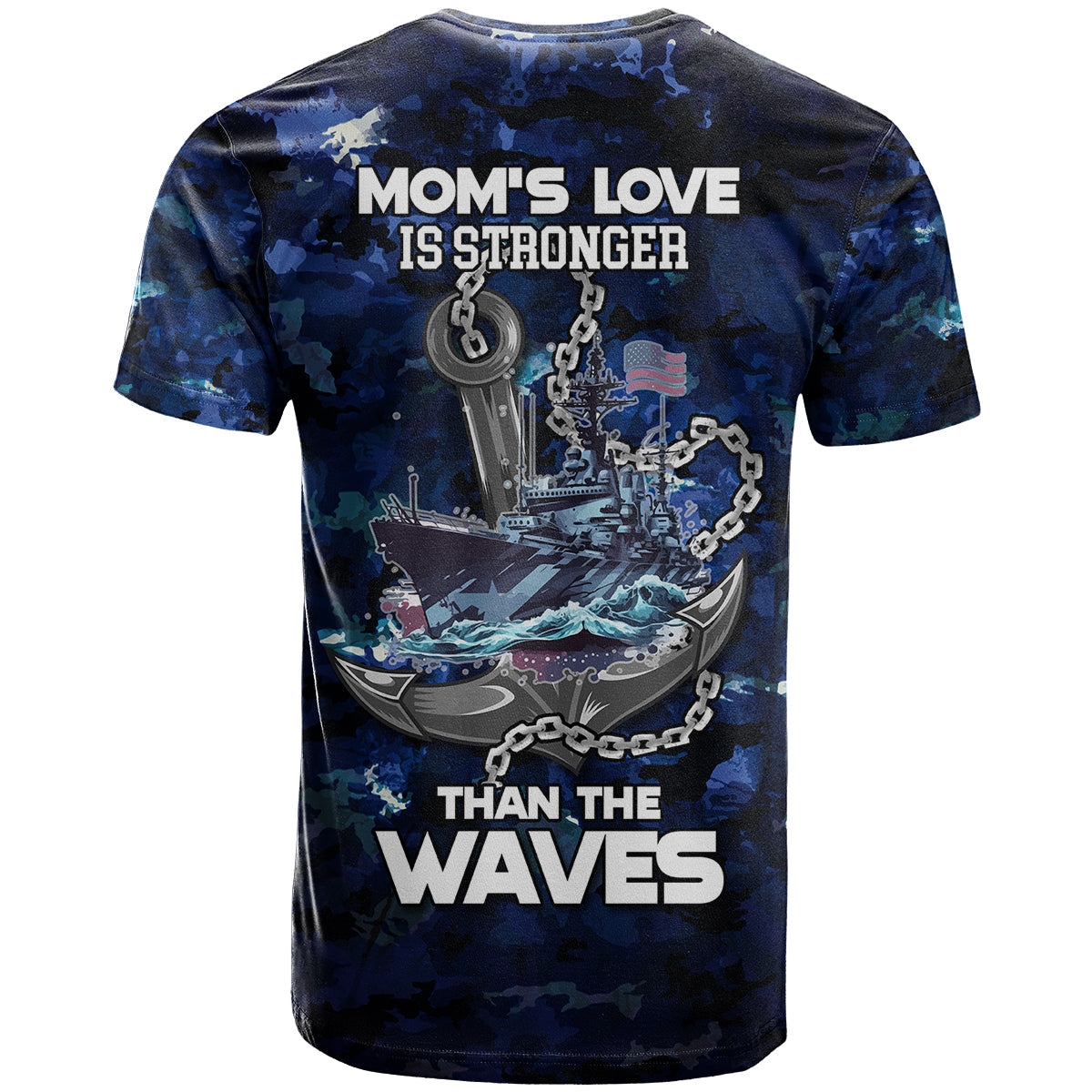 Mother's Day Navy Mom Camo Style Mom's Love Is Stronger Than Waves T-Shirt Graphic Tee