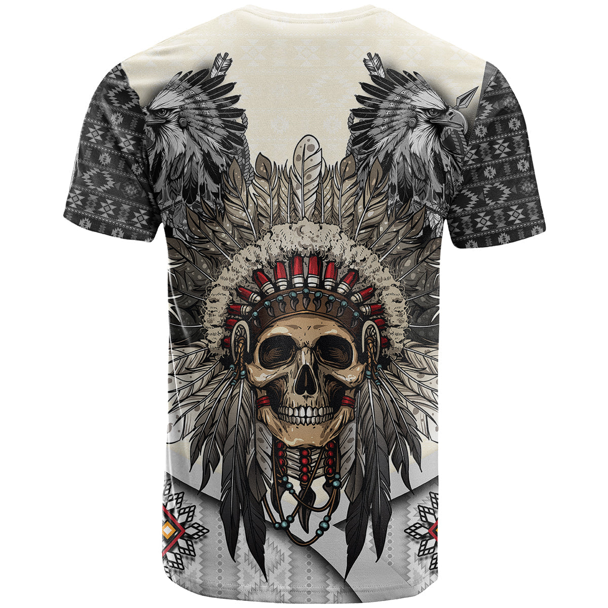 Native American Skull With Eagle Warriors T-Shirt Graphic Tee