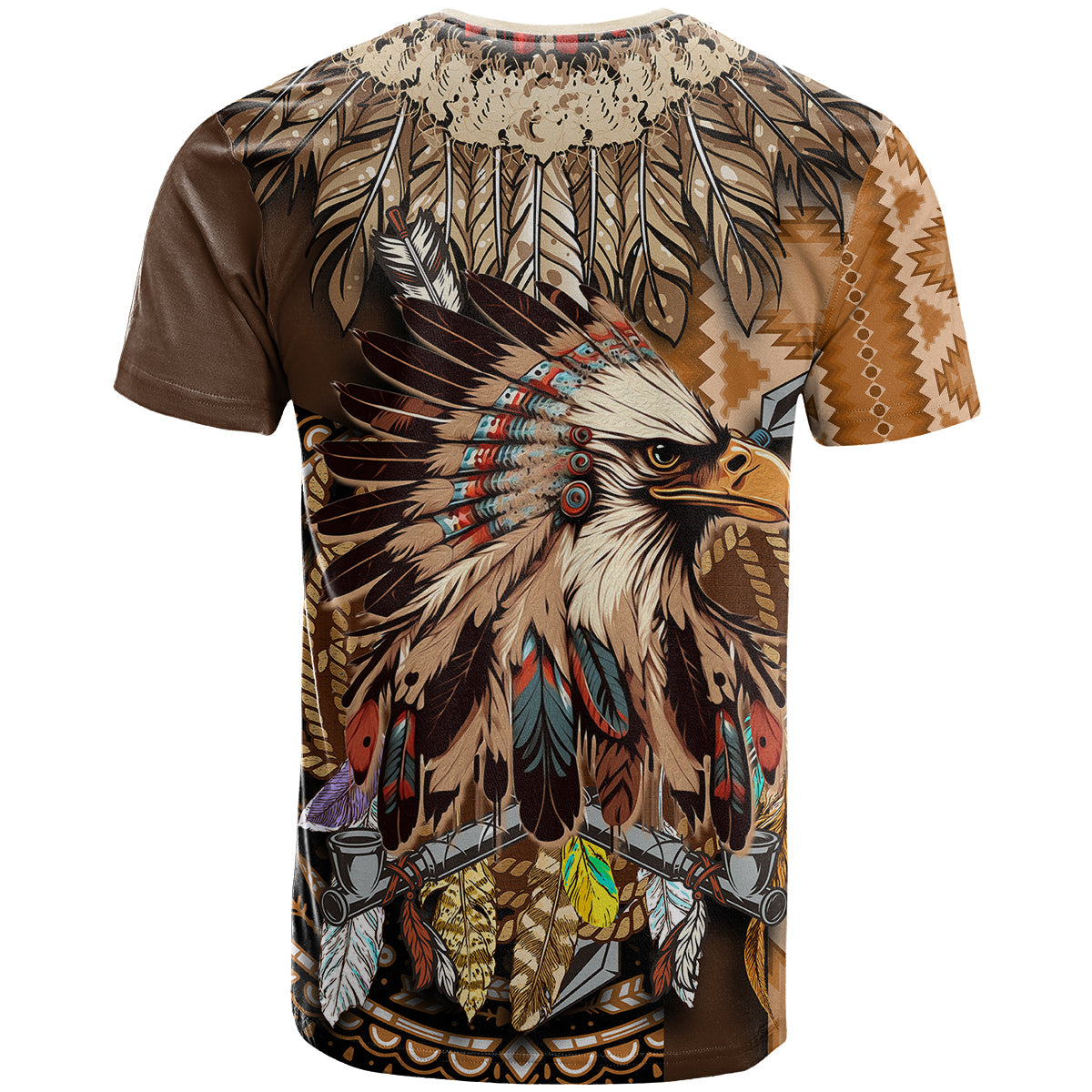 Native American Eagle Warrior Headdress Feathers T-Shirt Graphic Tee