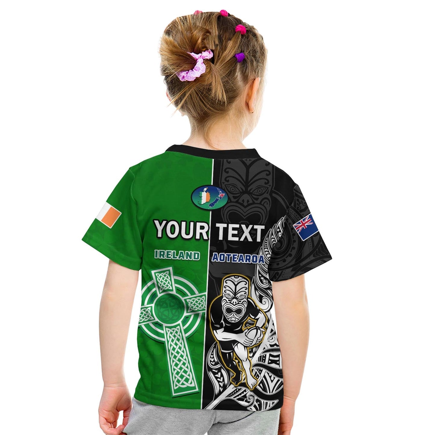Custom New Zealand And Ireland Rugby T-Shirt All Black Maori Mix Shamrocks Graphic Tee