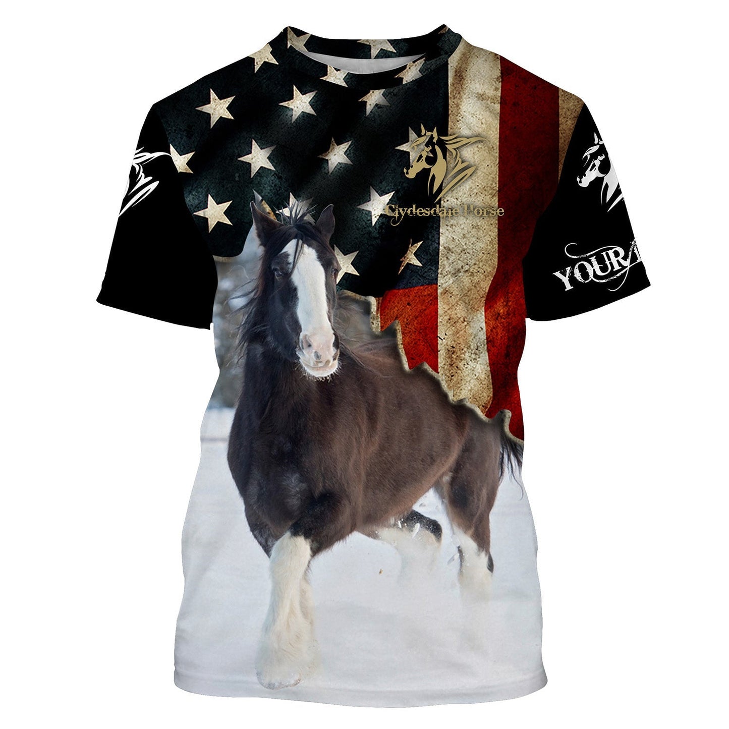 Clydesdale Horse American Flag Patriotic Customize Name Shirts Personalized Gift For Horse Lovers Graphic Tee