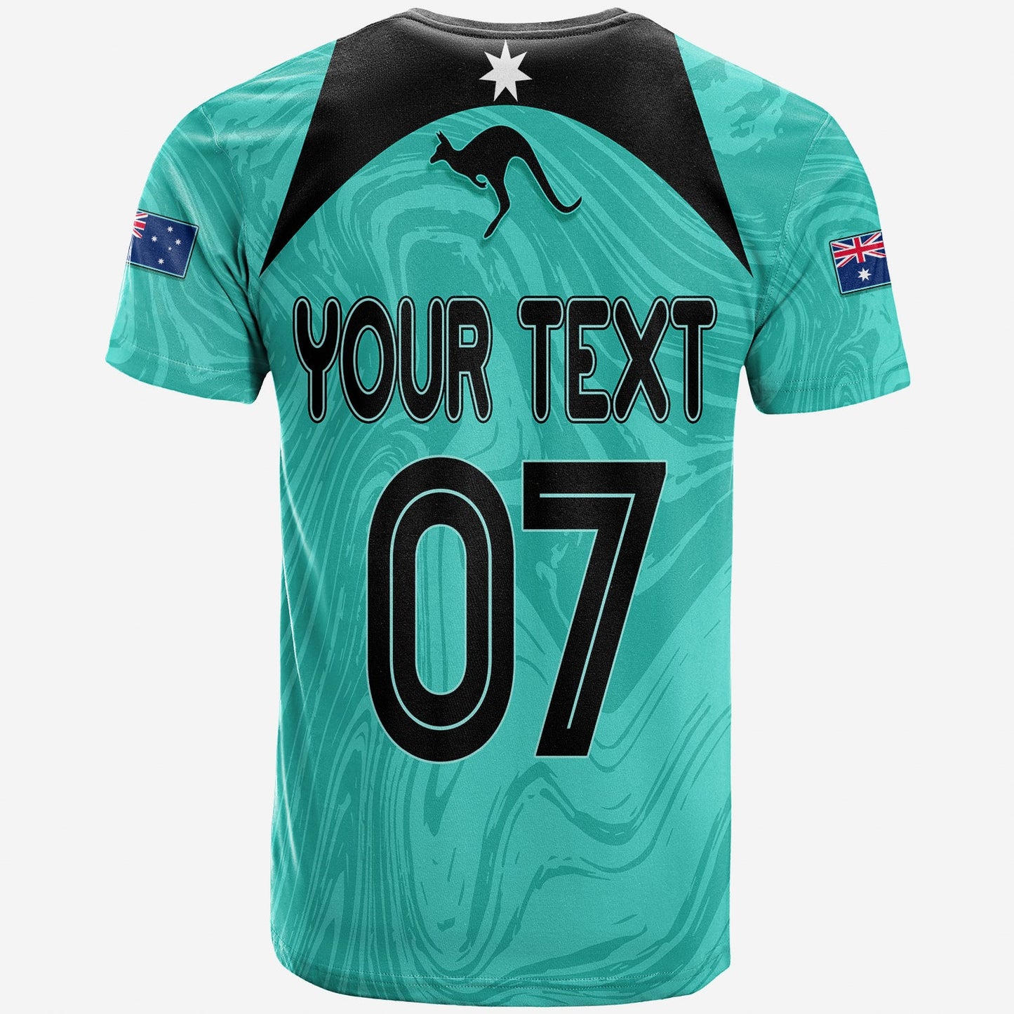 Personalised Aussie Matildas T-Shirt 2024 Sam Kerr World Cup Marble Patterns - Turquoise Graphic Tee