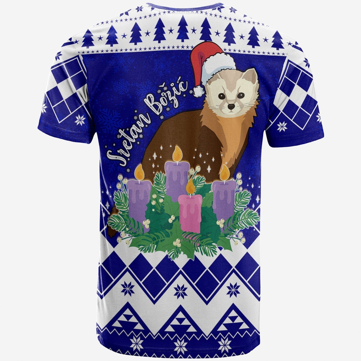 Adorable Croatia Marten With Advent Wreath Christmas T-Shirt Graphic Tee