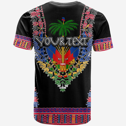 Custom Haiti T-Shirt Dashiki Mix Coat Of Arms Black Style Graphic Tee