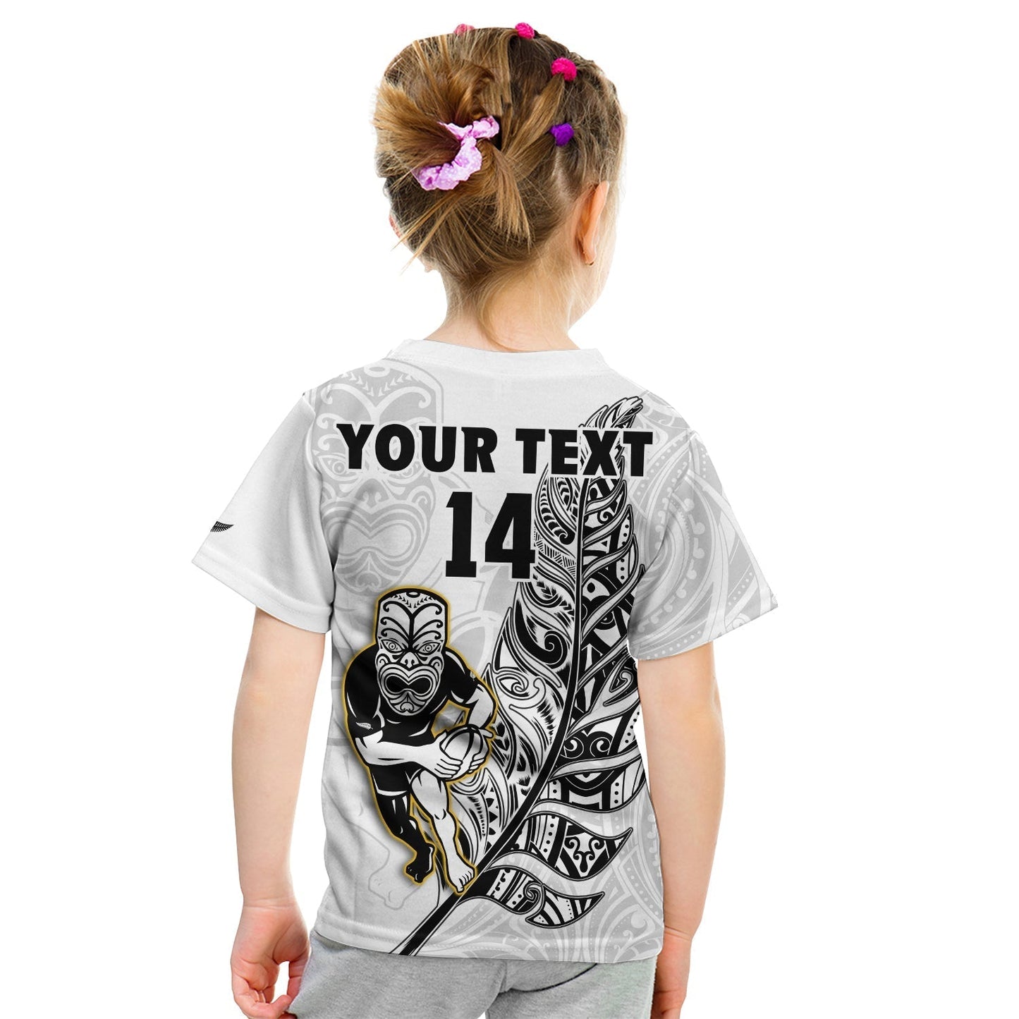 Custom Text And Number New Zealand 2022 Rugby T-Shirt All Black Silver Fern Maori Pattern Version White Graphic Tee