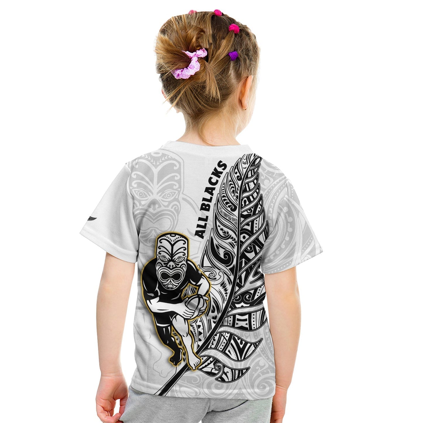 New Zealand 2022 Rugby T-Shirt All Black Silver Fern Maori Pattern Version White Graphic Tee