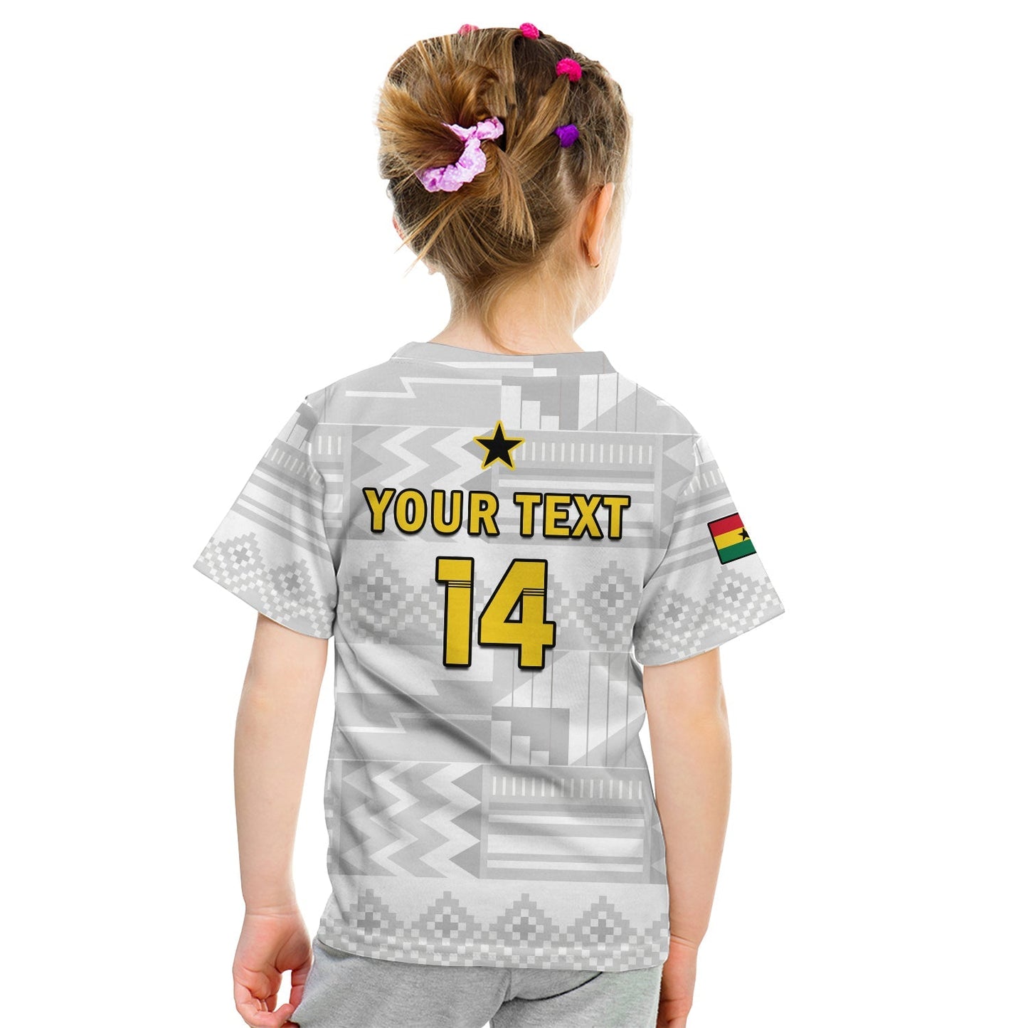Custom Ghana Football T-Shirt Black Stars Kente World Cup 2022 White Graphic Tee