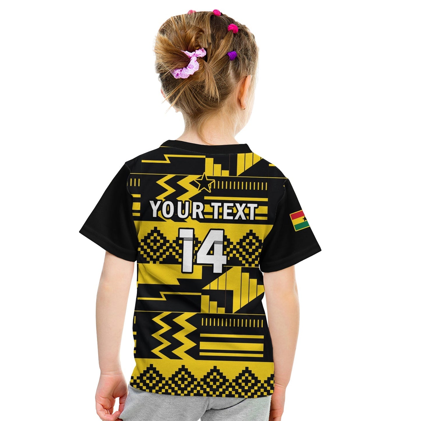 Custom Ghana Football T-Shirt Black Stars Kente World Cup 2022 Yellow Graphic Tee