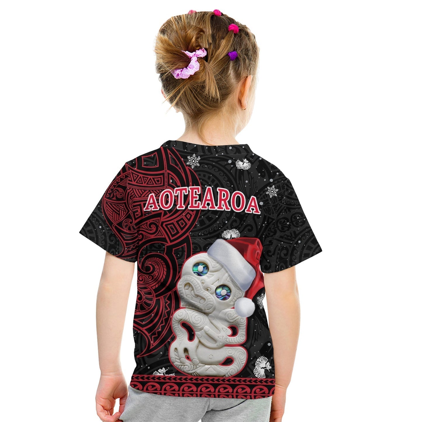 Custom New Zealand Christmas T-Shirt Hei Tiki Red Pohutukawa Meri Kirihimete Graphic Tee