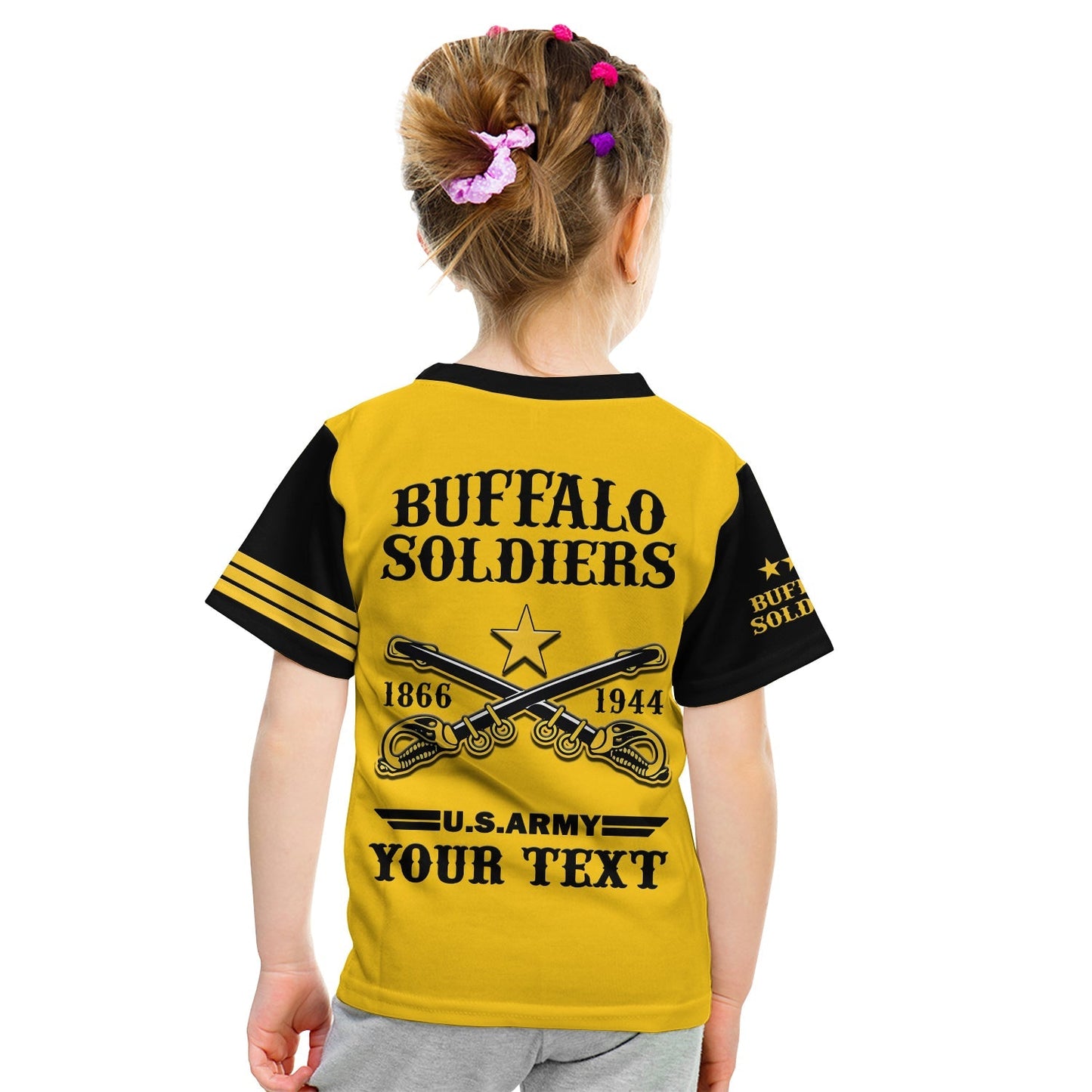 Custom Text And Chapter Buffalo Soldiers T-Shirt BSMC United States Army Yellow Graphic Tee