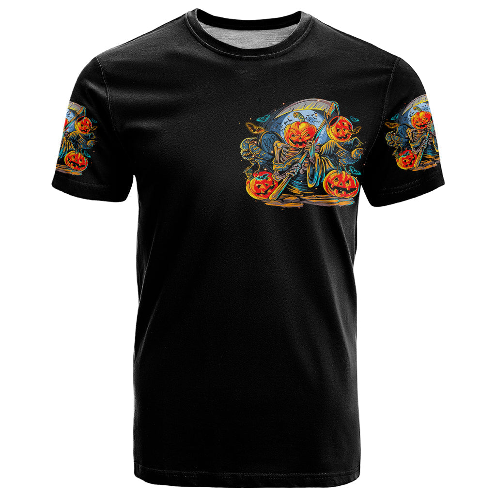 Pumpkin Skull T-Shirt I Wan't Go To Hell The Devil Still Restraining Against Me Graphic Tee