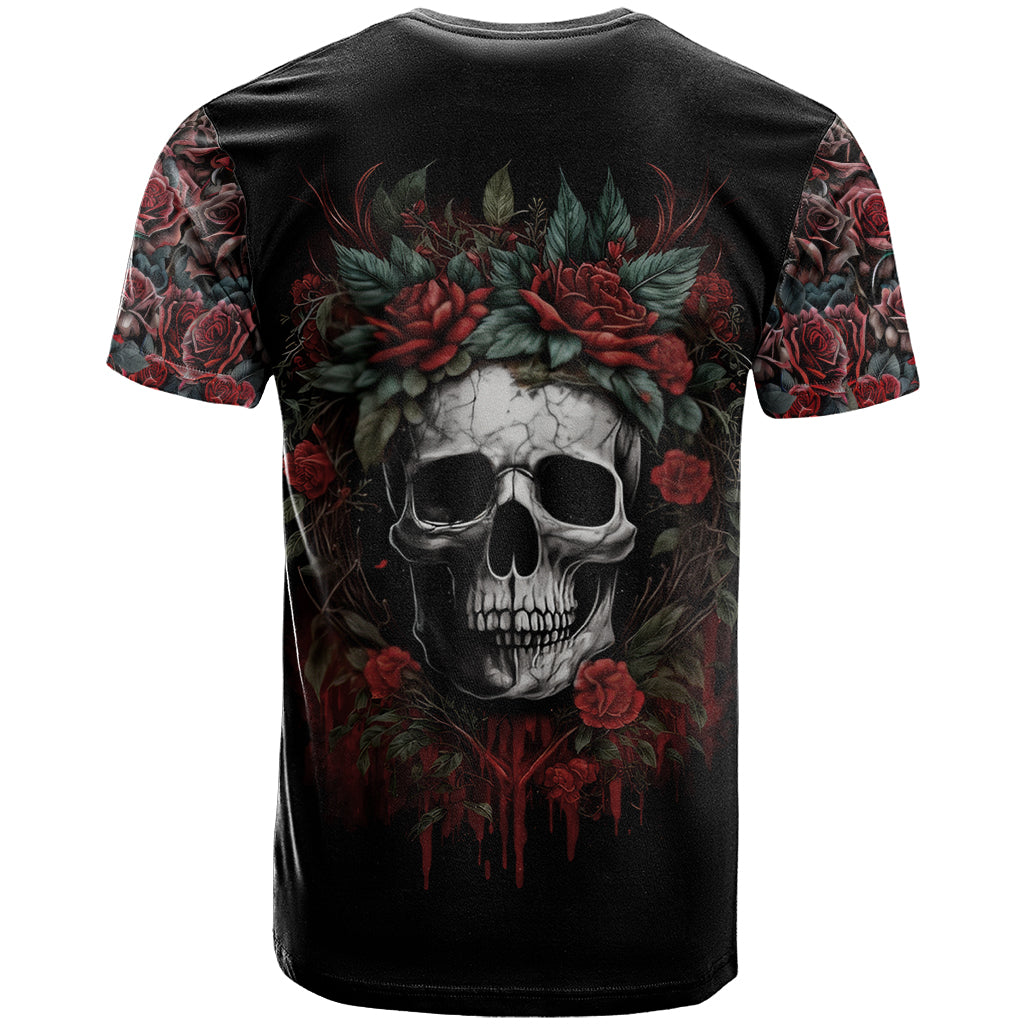 Skull T-Shirt Red Rose Graphic Tee