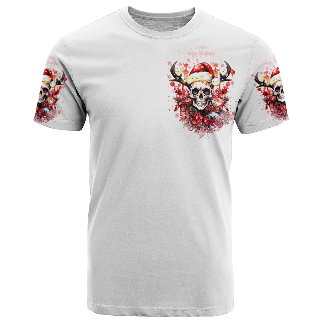 Skull Santa Claus T-Shirt I Heard Santa On The Roof So I Turned On Fireplace Graphic Tee
