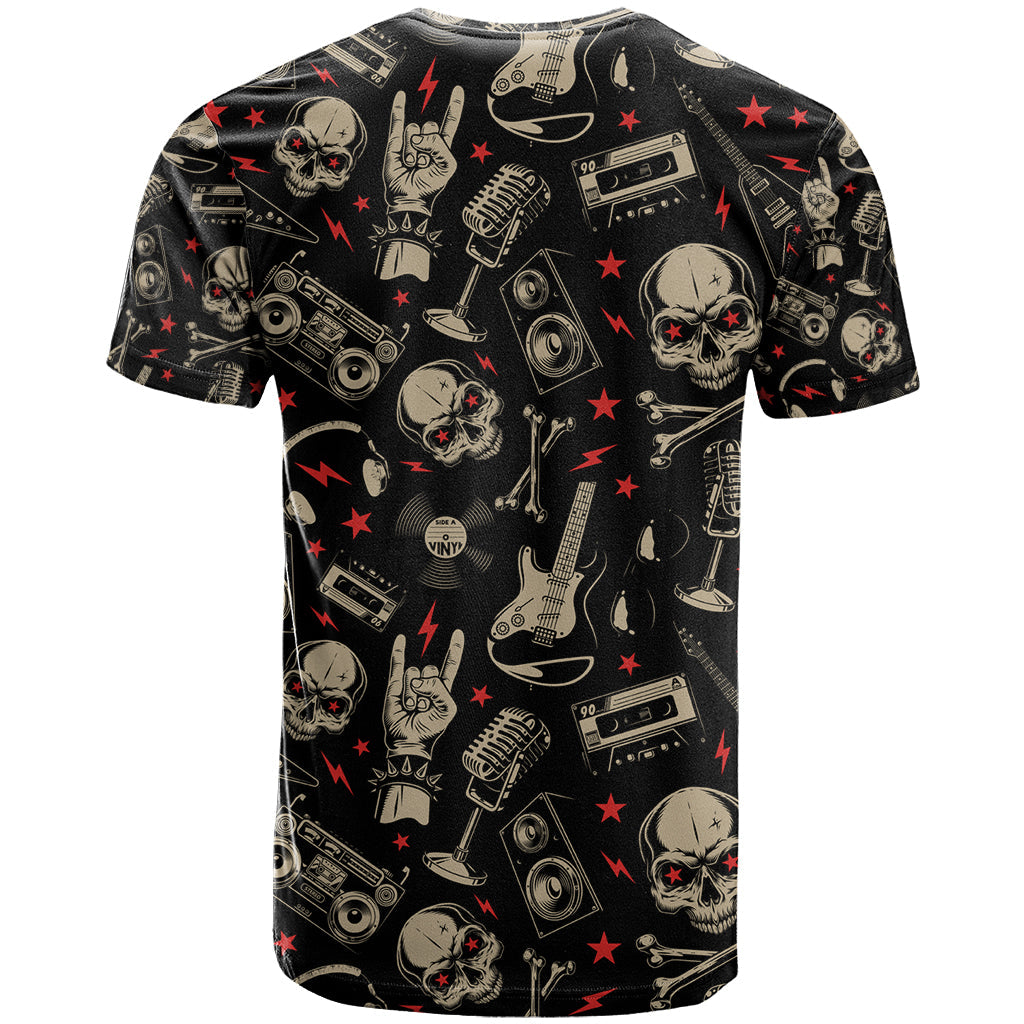 Rock And Roll Skull Pattern Design T-Shirt Graphic Tee