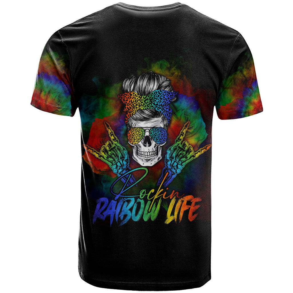 LGBT Rockin The Rainbow Life Skull T-Shirt Graphic Tee