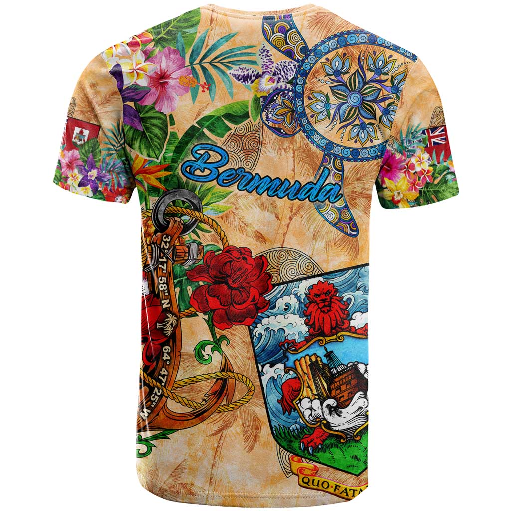 Bermuda T-Shirt Geographic Coordinate Anchor - Turlte Tropical Graphic Tee