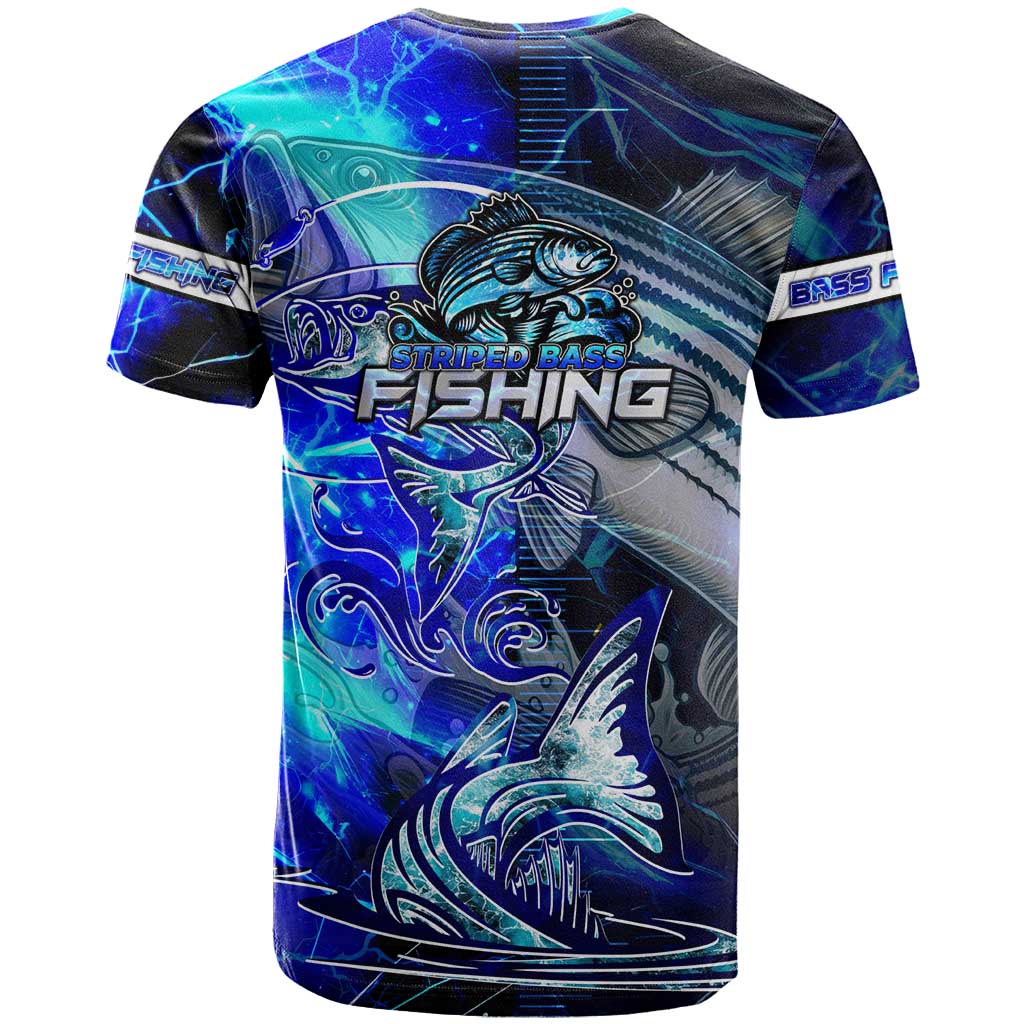 Blue Lightning Striped Bass T-Shirt Power Surge Fishing Hook Electric Print Graphic Tee