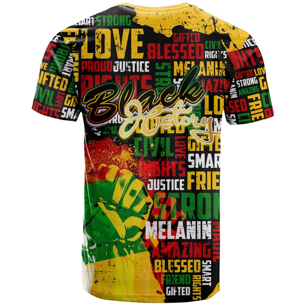 Black History Month T-Shirt Strength Love and Justice Typography Graphic Tee