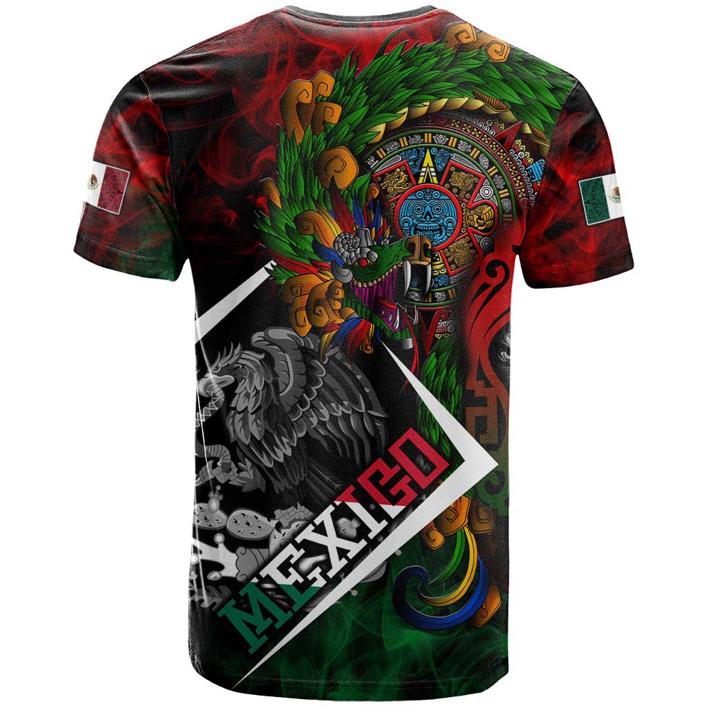 Mexico Quetzalcoatl Aztec Calendar T-Shirt Tribal Warrior Art with Eagle and Serpent Graphic Tee
