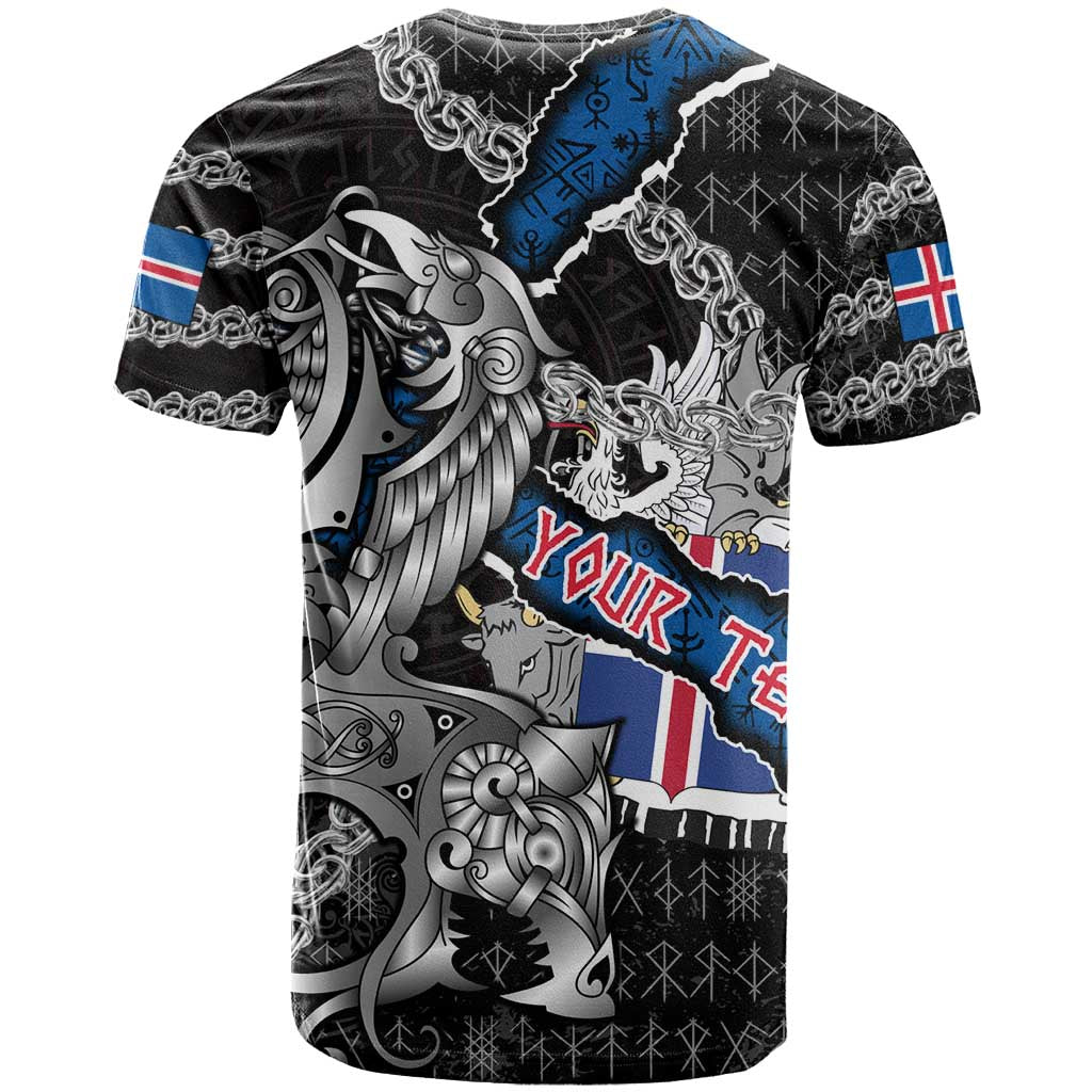 Personalized Iceland Vikings T-Shirt Nordic Lion Bound in Runes and Chains Graphic Tee