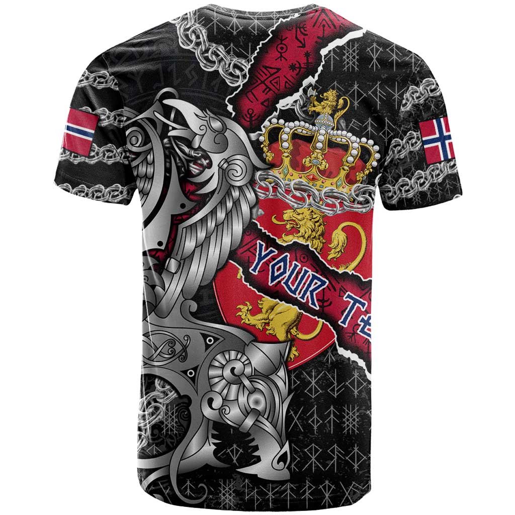 Personalized Norway Vikings T-Shirt Nordic Lion Bound in Runes and Chains Graphic Tee