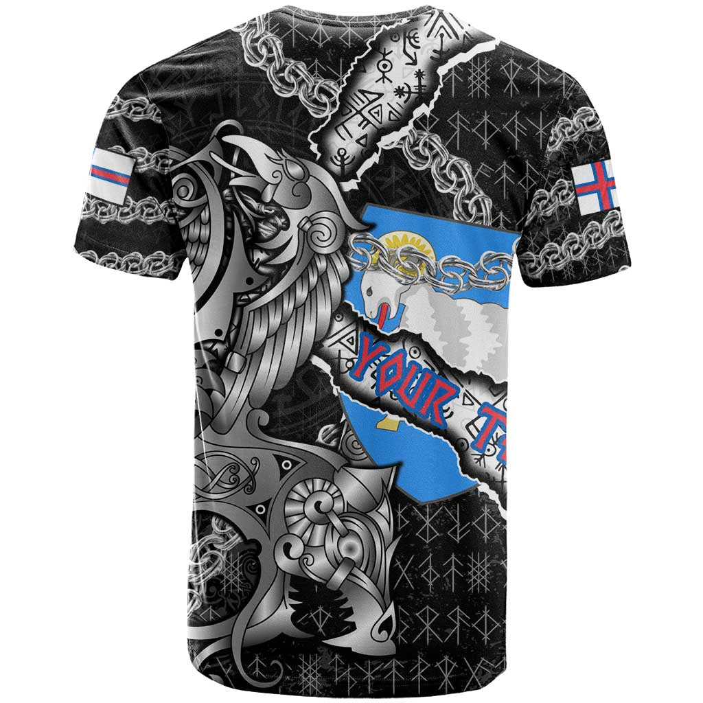 Personalized Faroe Islands Vikings T-Shirt Nordic Lion Bound in Runes and Chains Graphic Tee