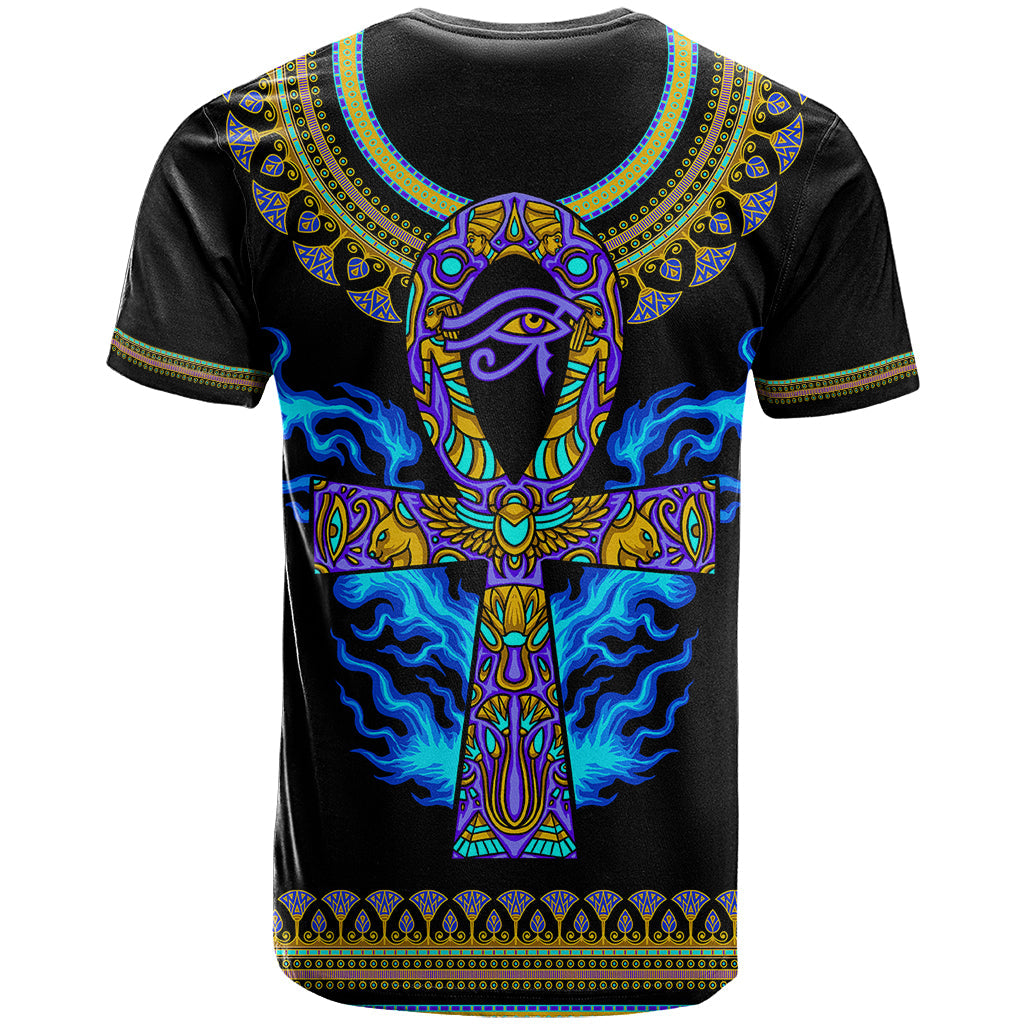 Egyptian Ankh Golden Blue Fire T-Shirt Graphic Tee