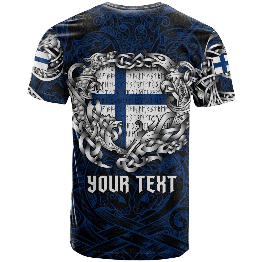 Personalized Finland Viking Blood T-Shirt Nordic Runes and Shield of Ancestry in Tribal Knotwork Graphic Tee