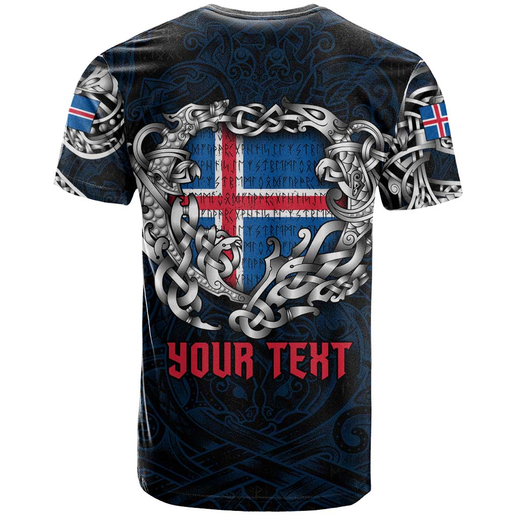 Personalized Iceland Viking Blood T-Shirt Nordic Runes and Shield of Ancestry in Tribal Knotwork Graphic Tee