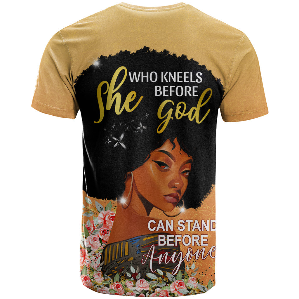 Personalized African Black Women T-Shirt She Who Kneels Before God Graphic Tee