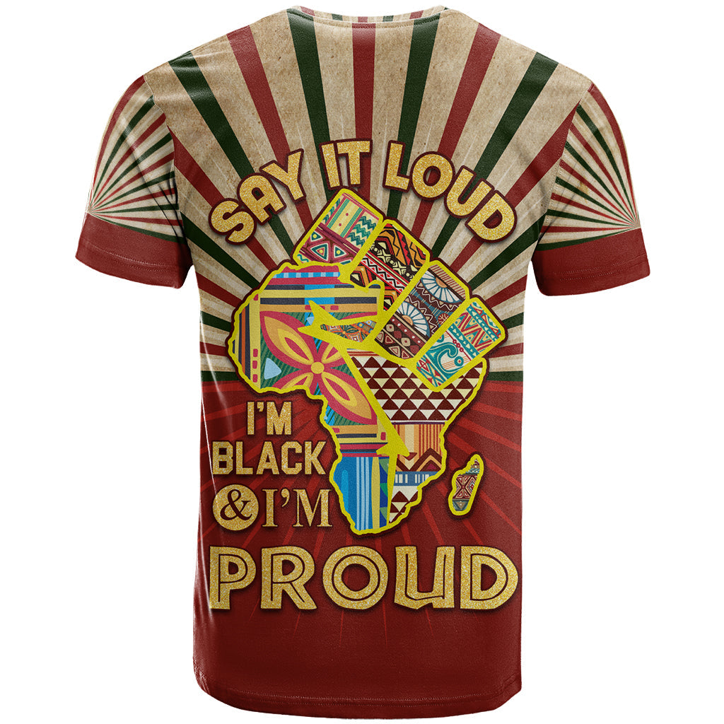 I'm Black and I'm Proud African T-Shirt Hand Up Africa Map Art Graphic Tee