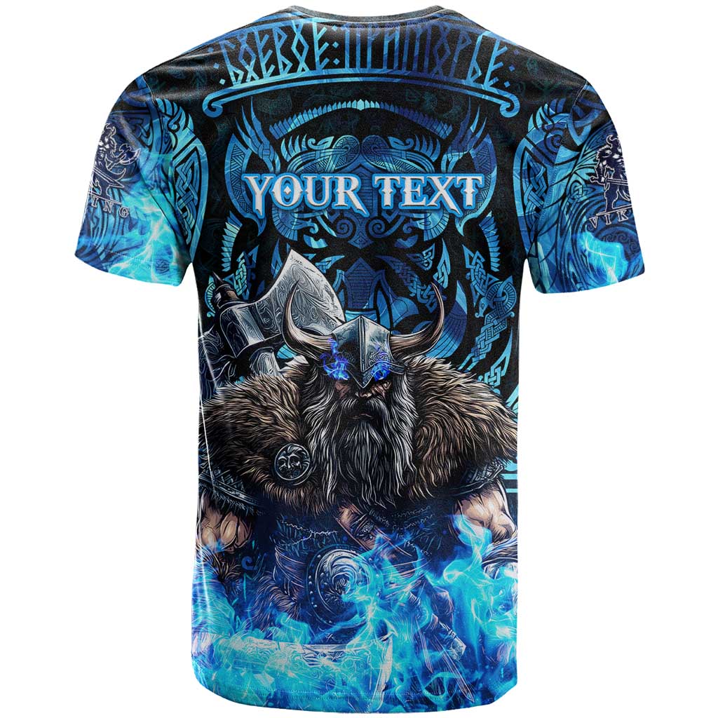 Jofurr Boar Warrior Viking T-Shirt Frost Viking Runes Blue Flame Graphic Tee
