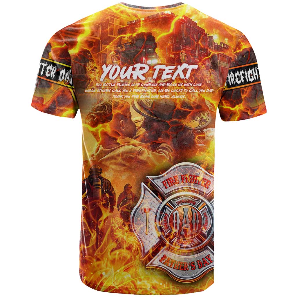 Firefighter Fathers Day T-Shirt Dad By Name - Firefighter By Heart Graphic Tee