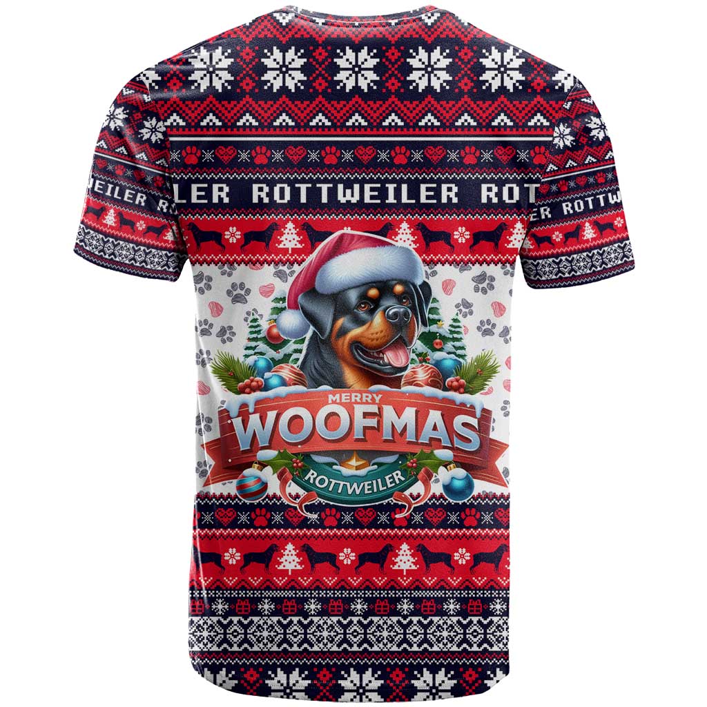 Rottweiler Merry Woofmas T-Shirt Christmas Dog Art Style Graphic Tee