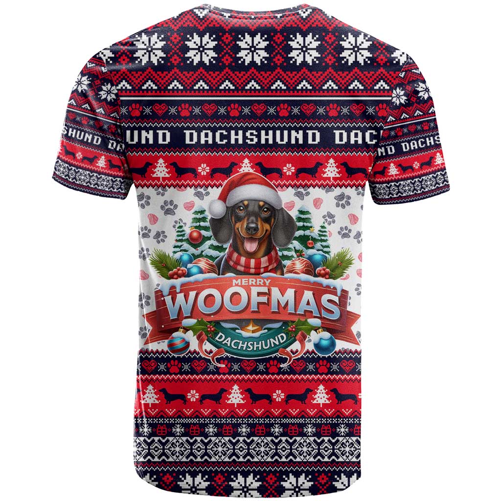 Dachshund Merry Woofmas T-Shirt Christmas Dog Art Style Graphic Tee