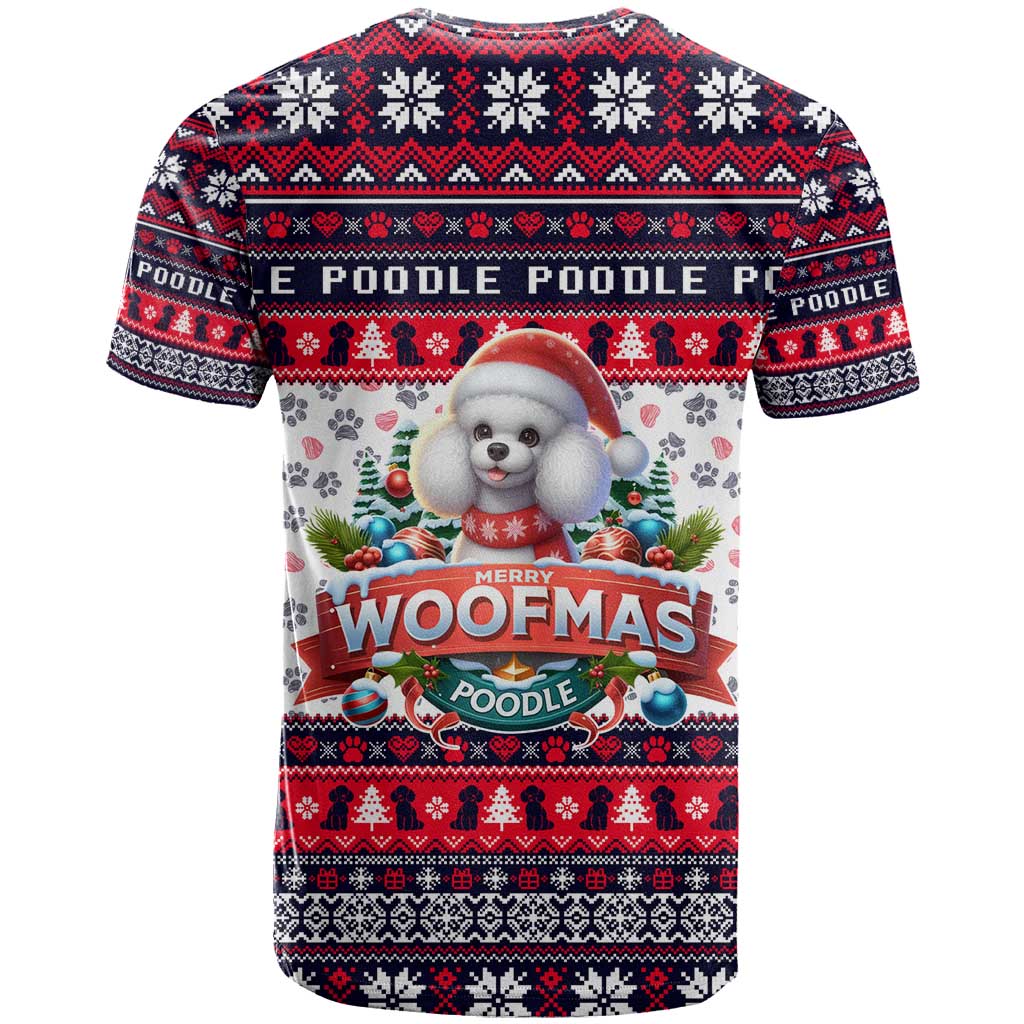Poodle Merry Woofmas T-Shirt Christmas Dog Art Style Graphic Tee