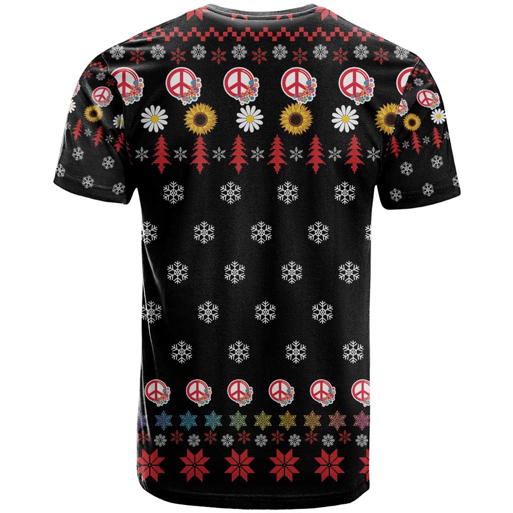 Hippie Xmas T-Shirt Hippie Flower Christmas Tree Graphic Tee