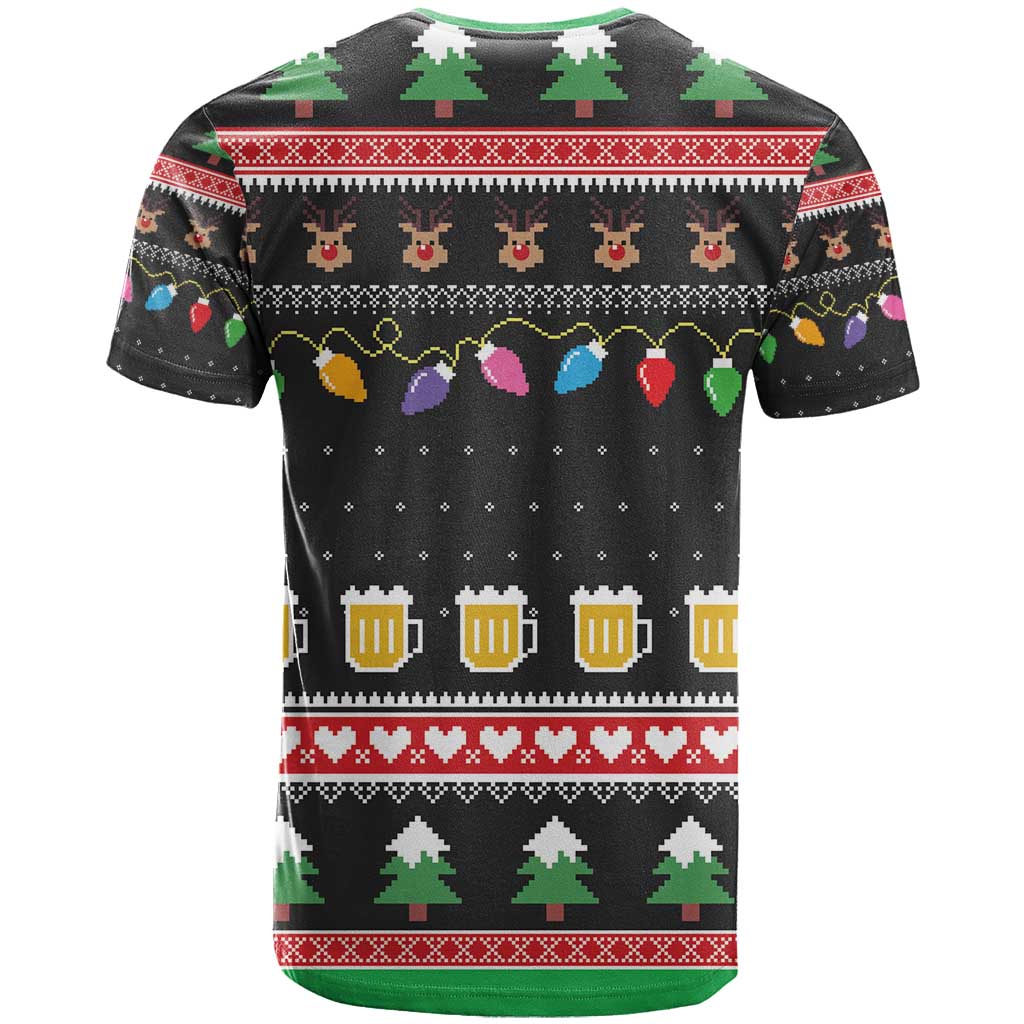 Ho Ho Ho Hold My Beer Santa African T-Shirt Laugh With Beer On Christmas Graphic Tee