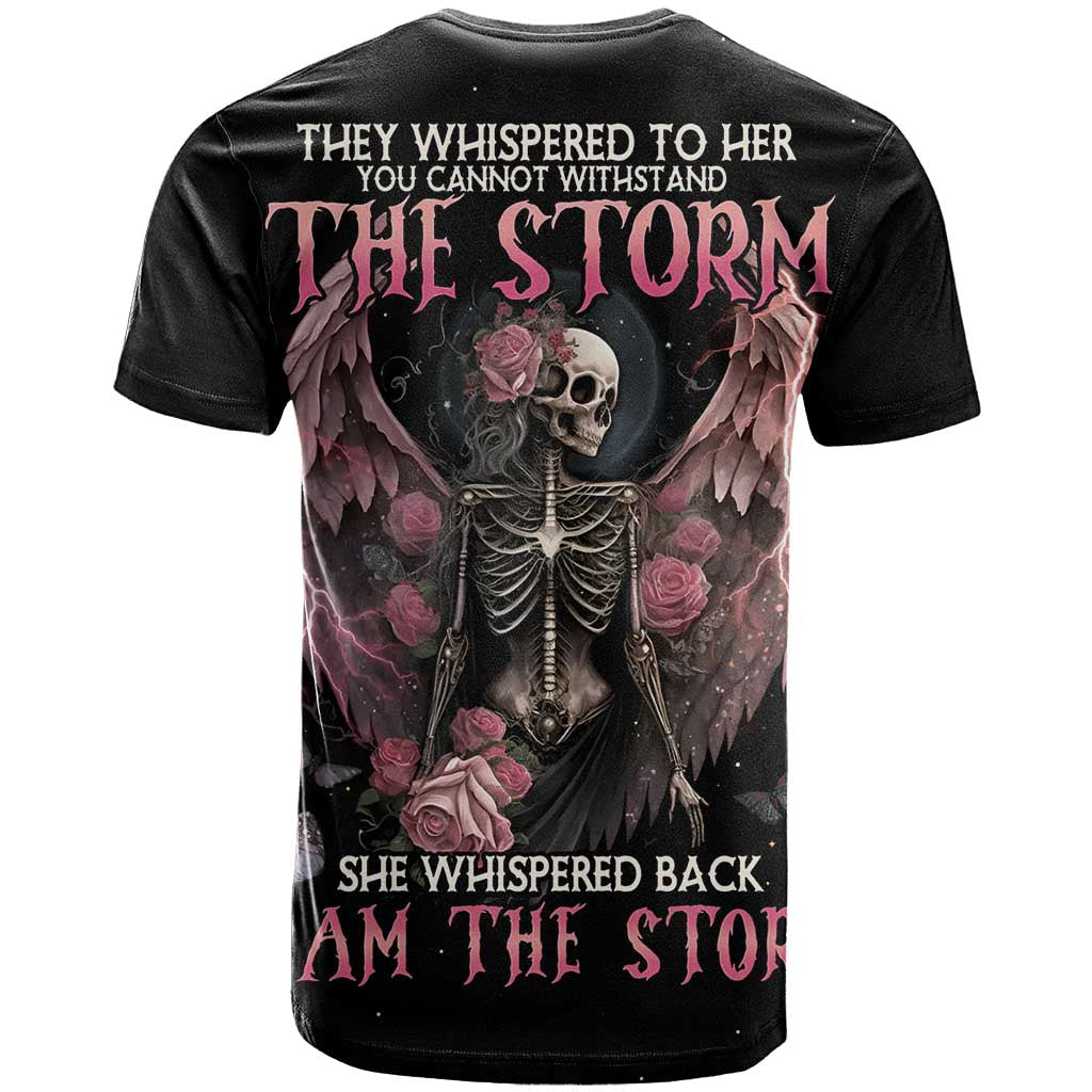 I Am The Storm Skeleton Roses Wings T-Shirt Skull Art Graphic Tee