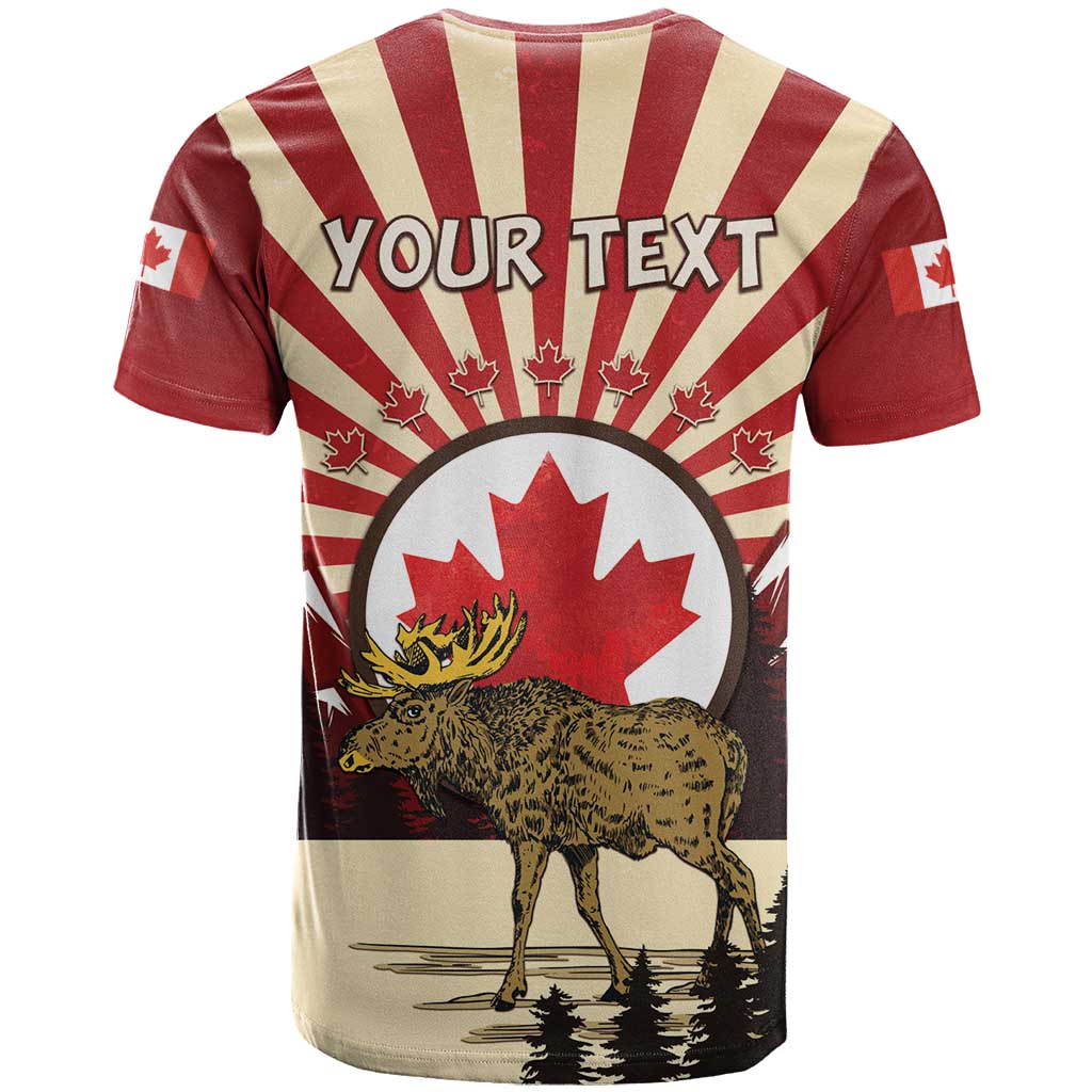 Personalized Canada Maple Leaf T-Shirt Moose And Forest Retro Style Graphic Tee