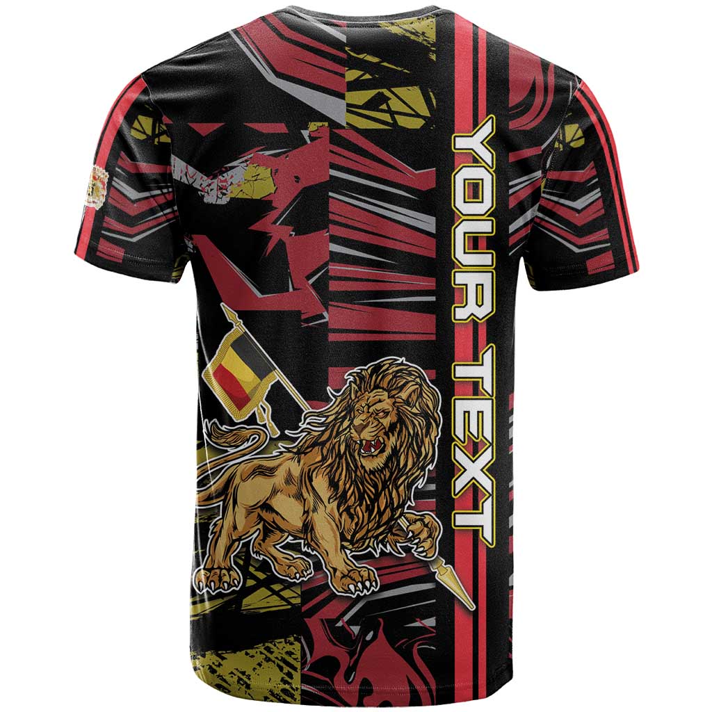 Personalized Belgium T-Shirt Lion Holding Flag Graphic Tee
