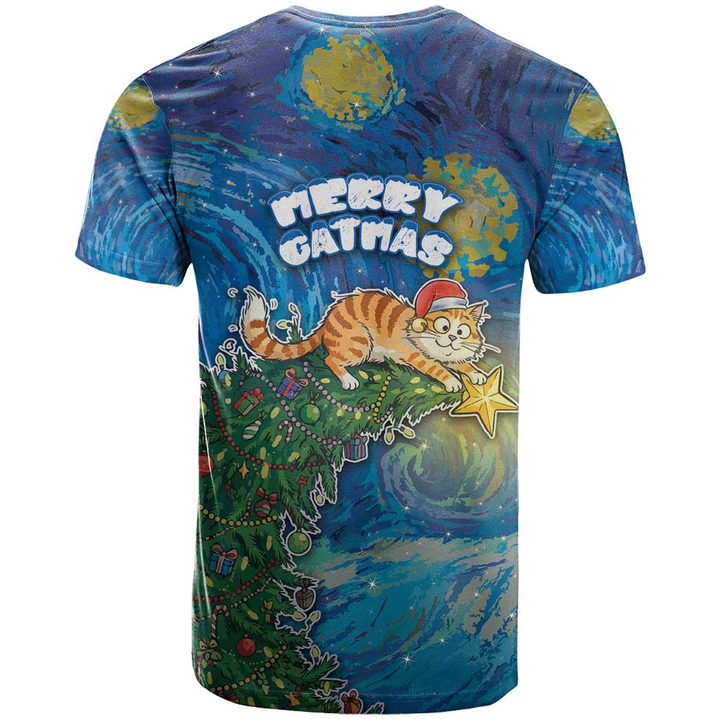 Merry Catmas T-Shirt Cat Hanging On Xmas Tree Graphic Tee