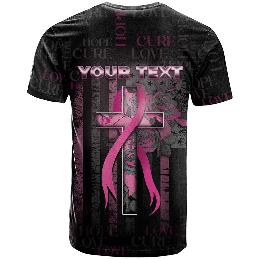 Personalized American Breast Cancer T-Shirt Hope And Cure Cross Graphic Tee