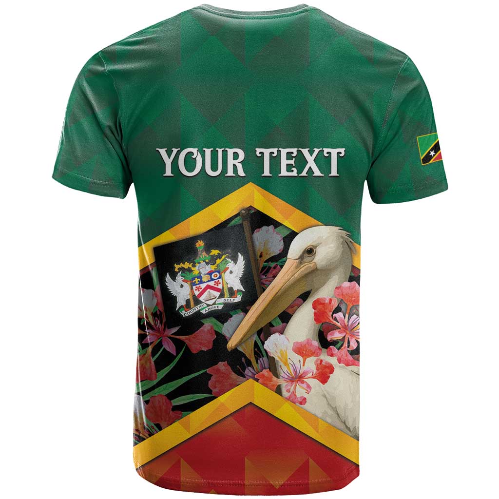 Personalized Saint Kitts and Nevis T-Shirt Pelican With Poinciana Flowers Graphic Tee