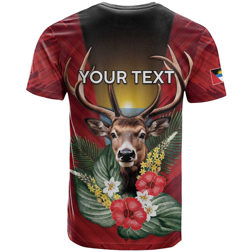 Personalized Antigua and Barbuda T-Shirt Tropical Flowers Stag Deer Graphic Tee